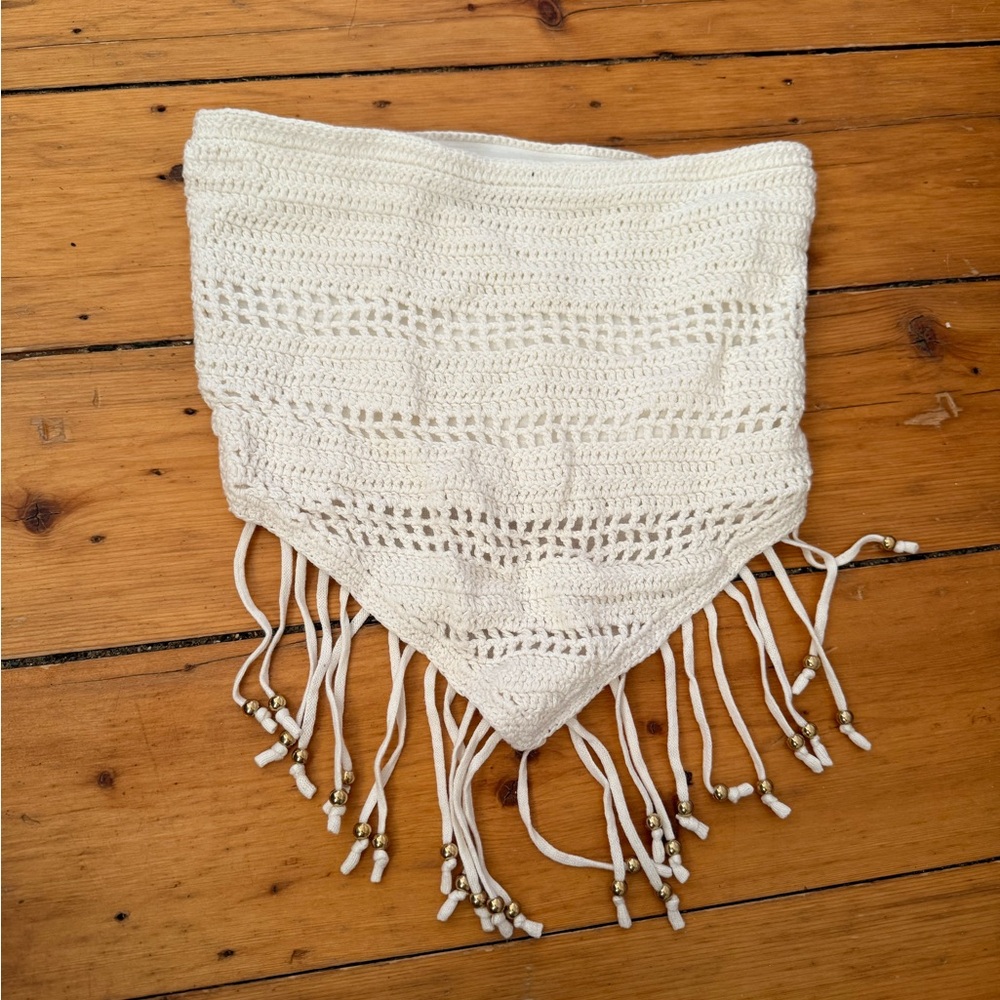 Cream Crochet Fringe tube top
